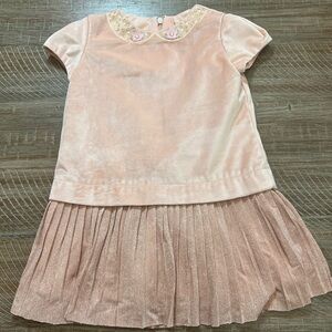 Mayoral Blush Velvet Dress with Pleated Skirt